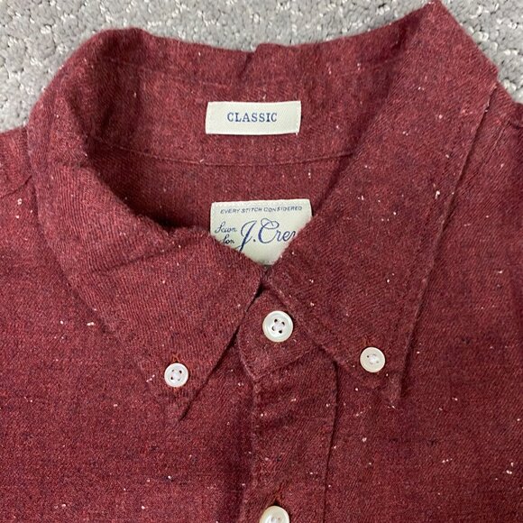 J. CREW Neppy Twill Shirt Men's Large Cranberry Red Brushed Flannel Button Down - Picture 3 of 16